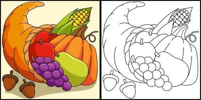 illustration de la page de coloriage de la corne d'abondance de thanksgiving vecteur