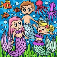 illustration de dessin animé coloré famille sirène vecteur
