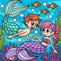 clipart de couleur de dessin animé sirène et triton vecteur