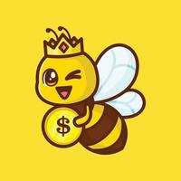 abeille tenir une jolie illustration de pièce de monnaie.