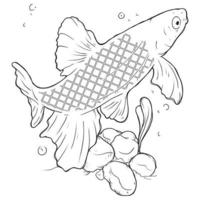 page noir et blanc pour livre de coloriage bébé. illustration de poissons mignons nageant sous l'eau. modèle imprimable pour les enfants. feuille de travail pour enfants et adultes. image vectorielle dessinée à la main. vecteur