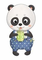panda dans l'ensemble avec illustration vectorielle de smoothie kiwi vecteur