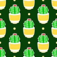 personnages de modèle sans couture de cactus heureux mignons drôles. illustration vectorielle de style dessin animé ligne kawaii. joli motif de cactus vecteur