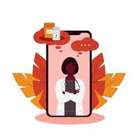 consultation en ligne. technologie de santé moderne. femme médecin afro-américaine, gynécologue sur écran de smartphone. vecteur