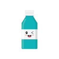 un personnage mignon avec un sourire sous forme de médicament liquide, de sirop. médecine de la gorge, antipyrétique sur fond blanc. vecteur