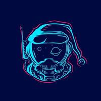 santa astronaute logo ligne pop art portrait design coloré avec fond sombre. illustration vectorielle abstraite. vecteur