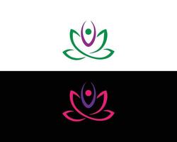 yoga humain avec logo de lotus et modèle de conception de logo de fleur vecteur
