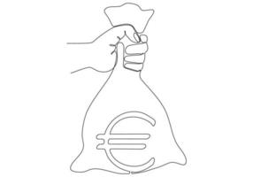ligne continue de mains tenant des sacs d'argent illustration vectorielle euro vecteur