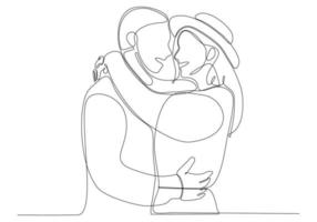 un dessin au trait étreignant un couple vecteur