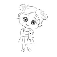 livre de coloriage petite fille avec un ours en peluche, illustration vectorielle vecteur