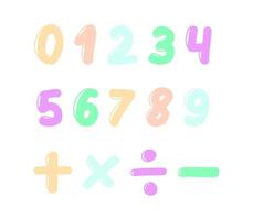 jeu de nombres de doodle, collection de symboles mathématiques. icônes éducatives pour les enfants. chiffres simples dessinés à la main. vecteur