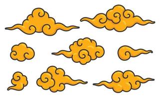 nuage d'or chinois kawaii doodle illustration vectorielle plate vecteur