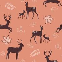 modèle sans couture avec une impression de forêt d'été. un cerf adulte, un faon parmi les fleurs, les feuilles, les baies. graphiques vectoriels. vecteur