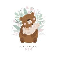 carte de fête des mères heureuse avec un ours mignon. illustration vectorielle vecteur