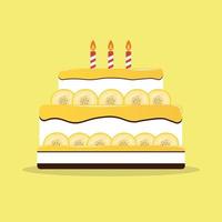 gâteau à la crème d'anniversaire avec banane et bougies illustration vectorielle isolée vecteur