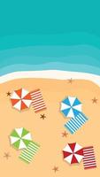 belle plage avec parasols de couleur et serviettes sur le sable. illustration vectorielle vue de dessus vecteur