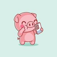 cochon mignon prenant selfie à l'aide d'un smartphone