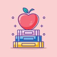 mignon, pomme, sur, livre, pile, dessin animé vecteur