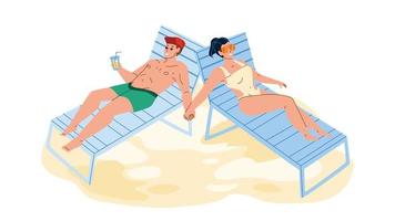 couple prendre un bain de soleil sur la plage de la mer ensemble vecteur