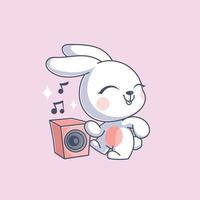 lapin mignon dansant et écoutant de la musique vecteur