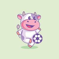 vache mignonne jouant au ballon de football vecteur