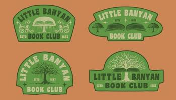 modèle de logo dessiné à la main rétro vintage petit banyan book club vecteur