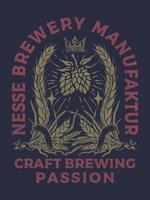 conception de t-shirt de logo d'insigne de société de brassage de bière artisanale grungy vintage vecteur