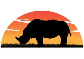 graphique dessin silhouette d'un rhinocéros avec fond coucher de soleil illustration vectorielle fond blanc isolé vecteur