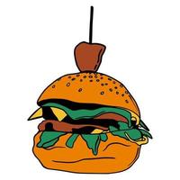griffonnage du hamburger. illustration de nourriture de rue dessinée à la main. illustration de l'art de l'hamburger vecteur