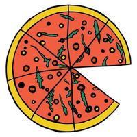griffonnage de la pizza. illustration de restauration rapide dessinée à la main. illustration de l'art de la pizza vecteur