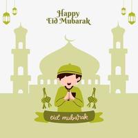 e joyeux eid mubarak enfant musulman vecteur