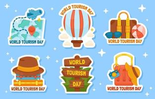 ensemble coloré de collection d'autocollants de la journée mondiale du tourisme vecteur