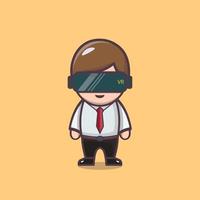 employé de bureau de personnage mignon au travail ou en réunion en utilisant la réalité virtuelle vr. illustration de dessin animé mignon.