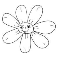 fleur hippie smiley groovy. impression de fleur de marguerite souriante rétro positive des années 70. vecteur