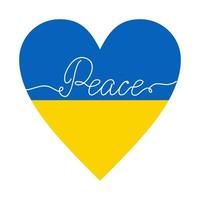 symbole de paix et d'amour aux couleurs du drapeau ukrainien. soutien du concept de l'ukraine. coeur avec lettrage en ligne continue. vecteur