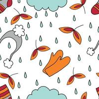 motif de style doodle sans fin d'automne sur fond blanc. vêtements et feuilles. vecteur