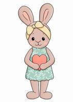mignon petit lapin en robe avec illustration vectorielle coeur vecteur