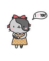 petit chat blanc mignon avec texte je t'aime. personnage de dessin animé enfant sur un fond isolé. imprimé bébé, bannière, brochure. vecteur