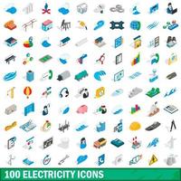 Ensemble de 100 icônes d'électricité, style 3d isométrique vecteur