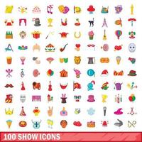 Jeu de 100 icônes de spectacle, style dessin animé vecteur