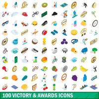 Ensemble de 100 icônes de victoire et de récompenses, style isométrique vecteur