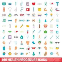 Ensemble de 100 icônes de procédure de santé, style cartoon vecteur
