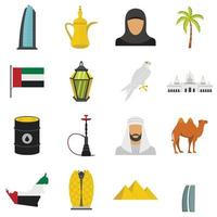 voyage aux émirats arabes unis ensemble d'icônes plates vecteur
