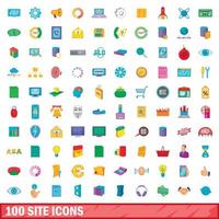 Ensemble de 100 icônes de site, style dessin animé vecteur