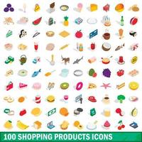 100 icônes de produits commerciaux, style isométrique vecteur