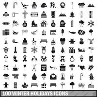 100 icônes de vacances d'hiver définies, style simple vecteur