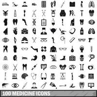 100 icônes de médecine définie, style simple vecteur