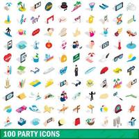 Ensemble de 100 icônes de fête, style 3d isométrique vecteur
