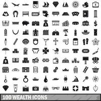 Ensemble de 100 icônes de richesse, style simple vecteur