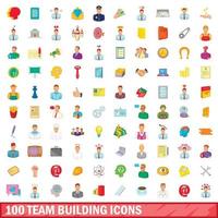Ensemble de 100 icônes de construction d'équipe, style dessin animé vecteur